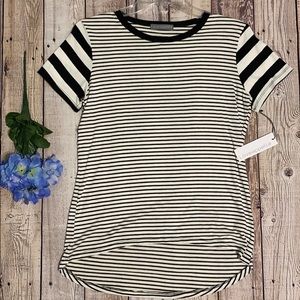 Loveappella Short Sleeve Stripe Blouse Crew Neck
